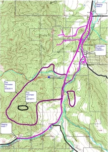 Map of operations showing extent of fire and evacuation routes. Fire perimeters are approximate.